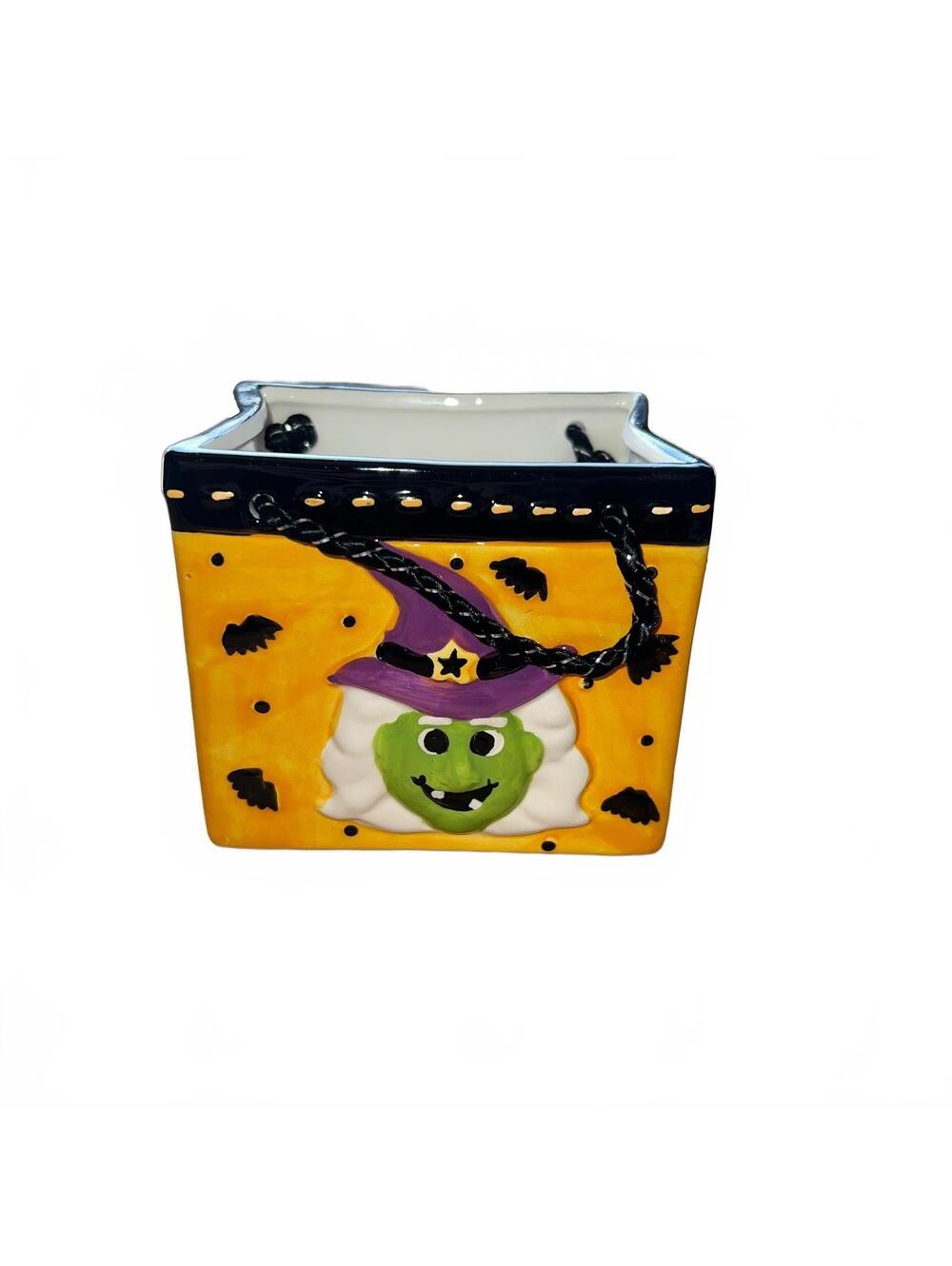 Halloween Ceramic Witch Treat Bag Vase with Rope Handles